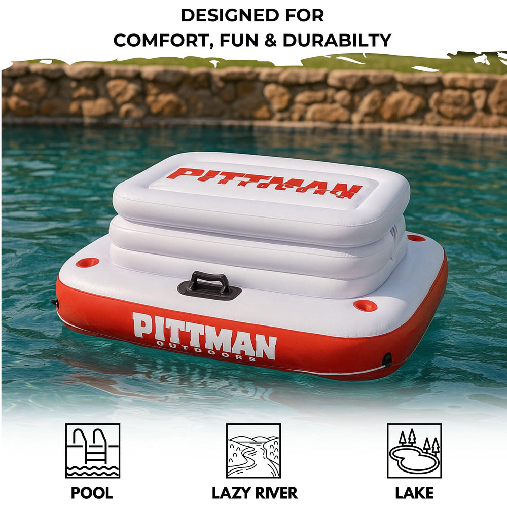 In-water float design by Pittman Outdoors keeps drinks accessible during pool and river fun.