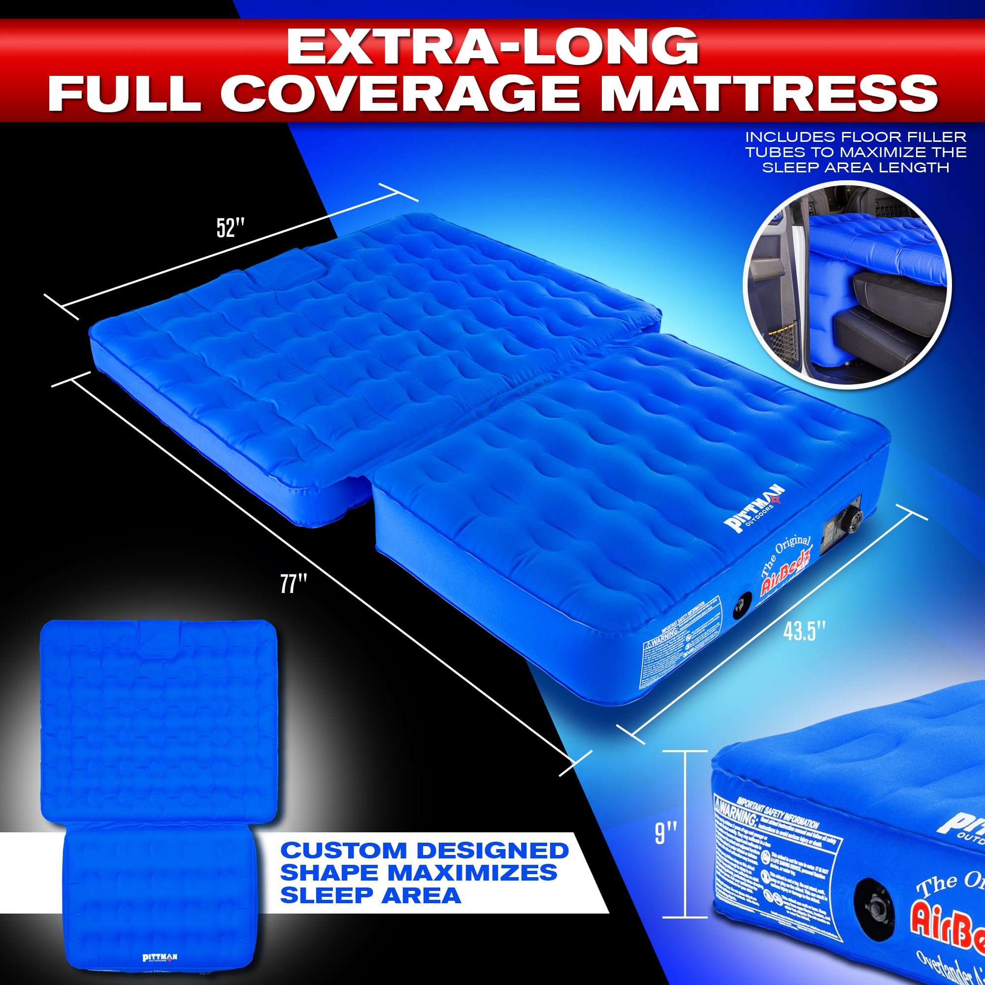Pittman Outdoors floor fillers and pillars support headroom between front seats for better comfort.