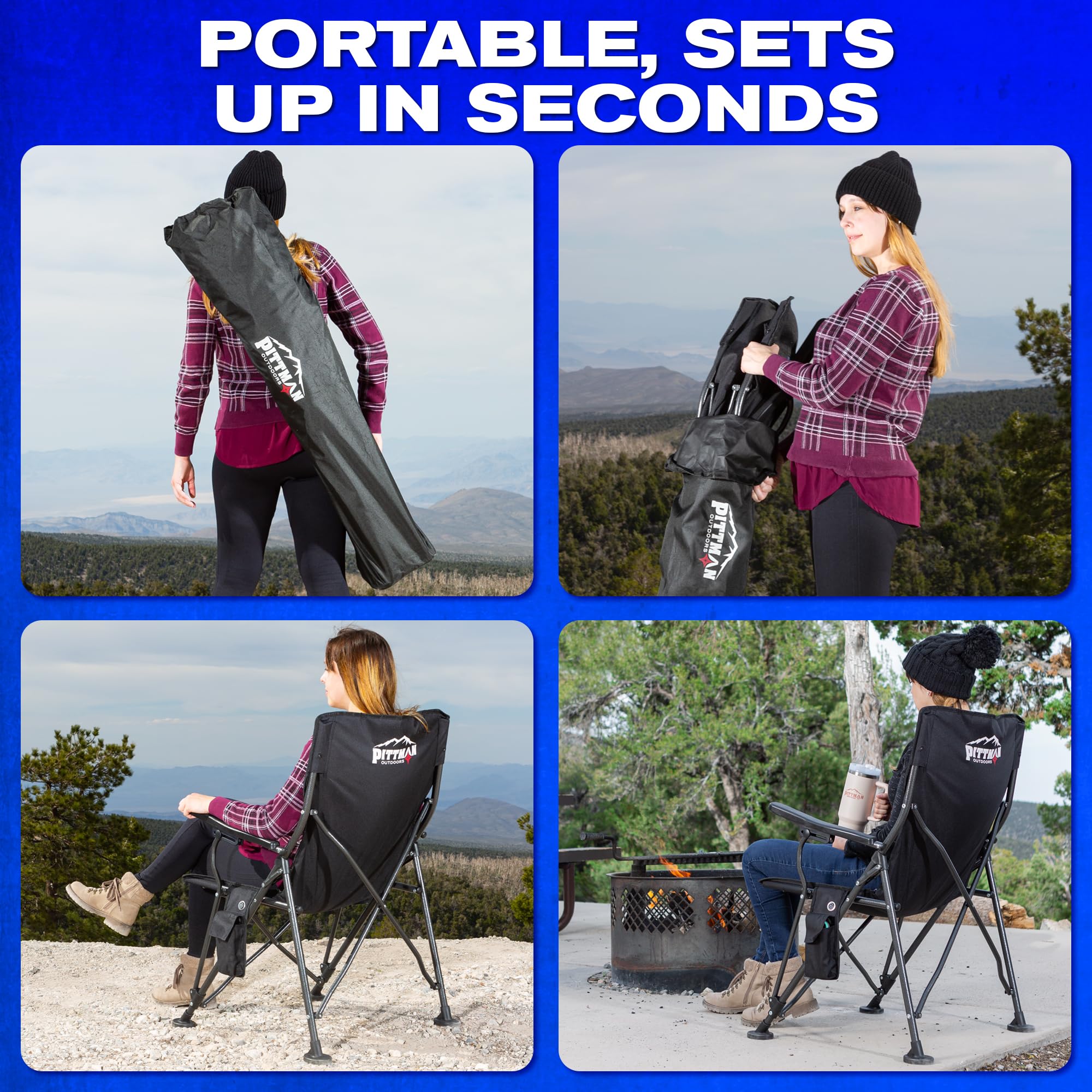 Pittman Outdoors heated chair combines strong materials with light weight for portability.