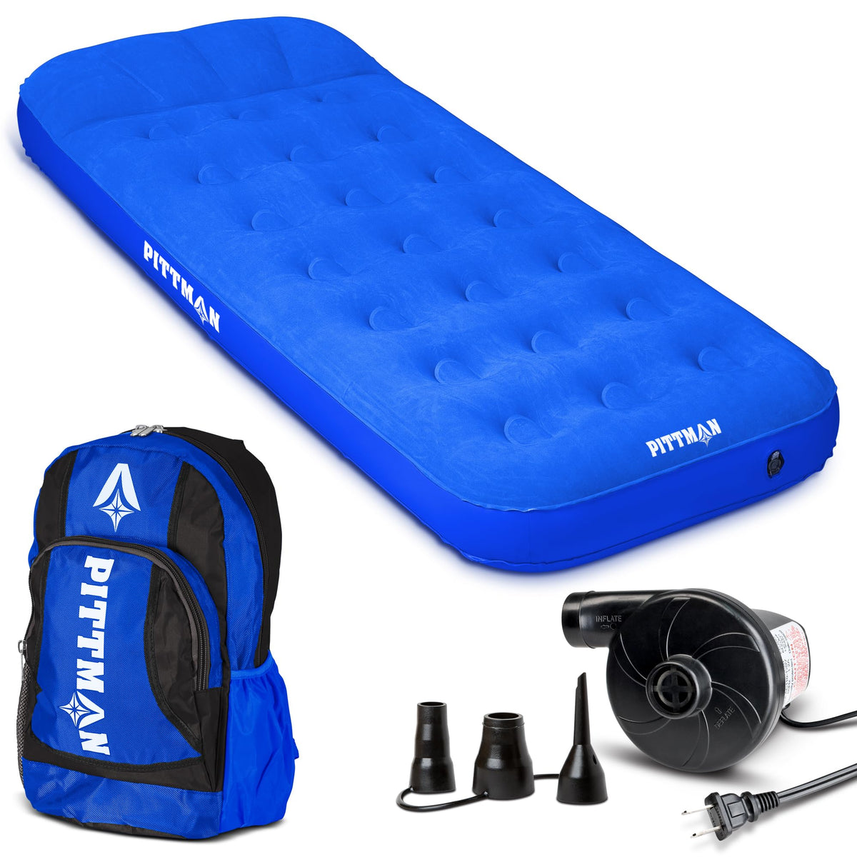 Pittman Outdoors kids air mattress blue deluxe setup for sleepovers and camping comfort.