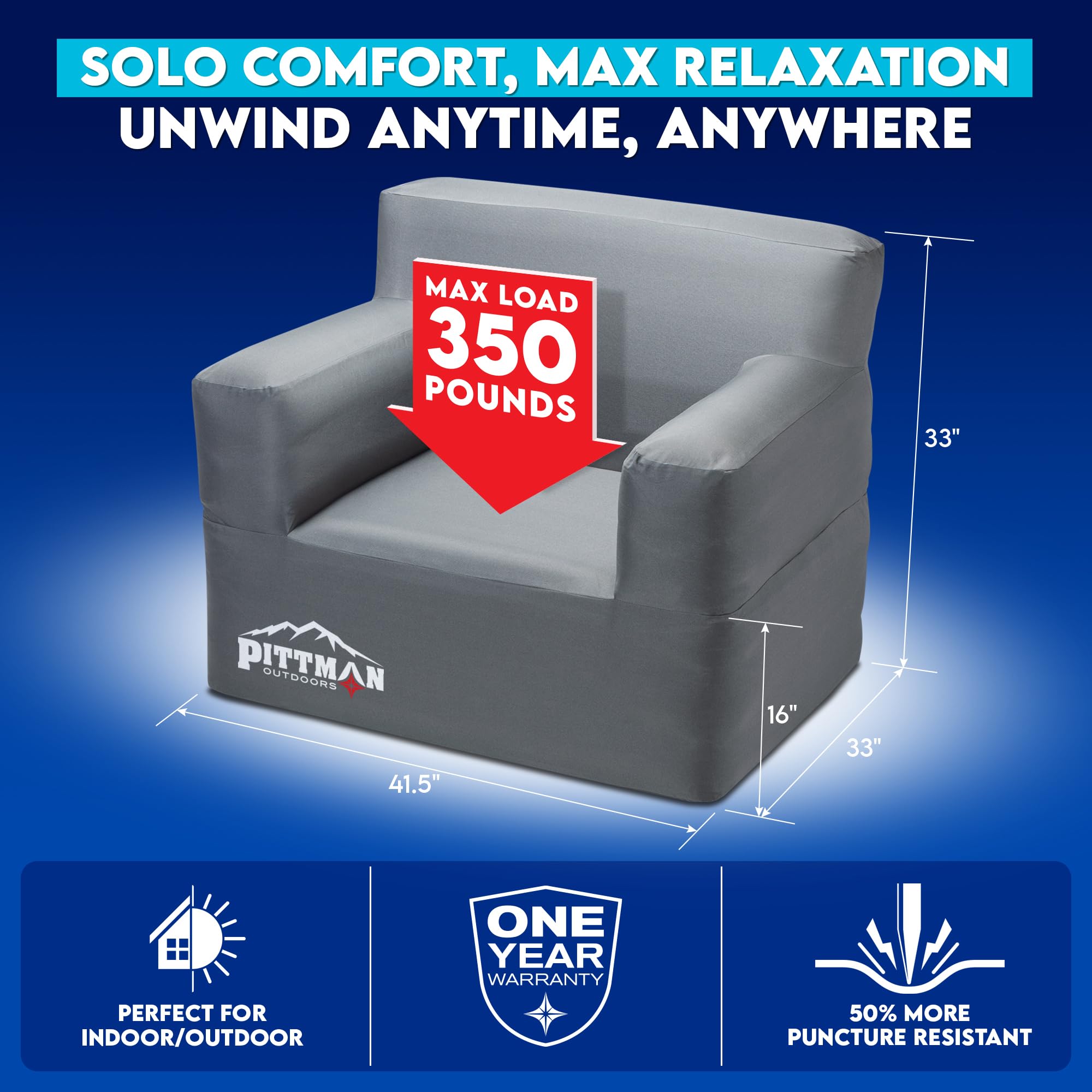 Pittman Outdoors portable inflatable couch stored in compact bag for easy transport.