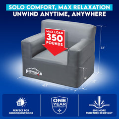 Pittman Outdoors portable inflatable couch stored in compact bag for easy transport.