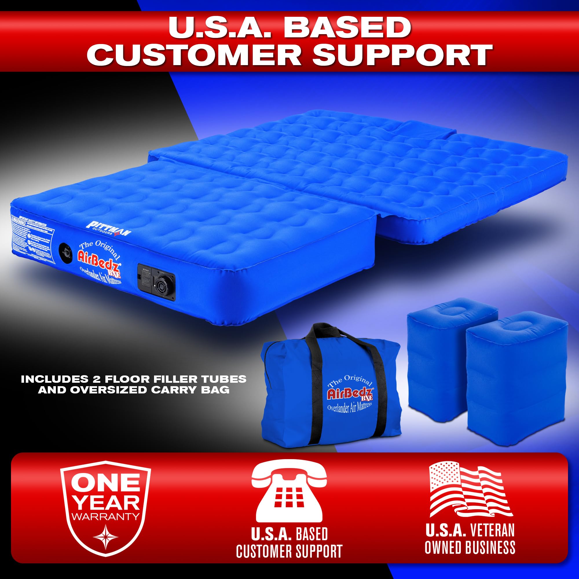 Pittman Outdoors self-inflating bronco mattress with built-in pump simplifies setup and deflation.