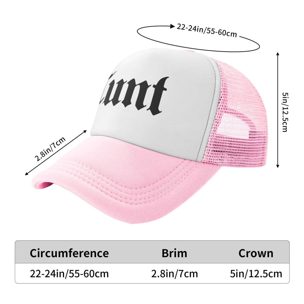 Piuuixe Cunt Funny Adjustable Mesh Trucker Hat Pink, brim view highlighting sun protection.
