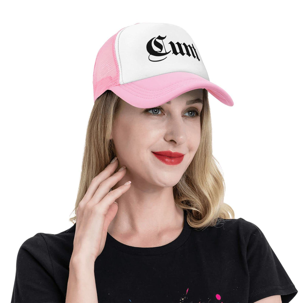 Piuuixe Cunt Funny Adjustable Mesh Trucker Hat Pink, ideal for outdoor hobbies and gifts.