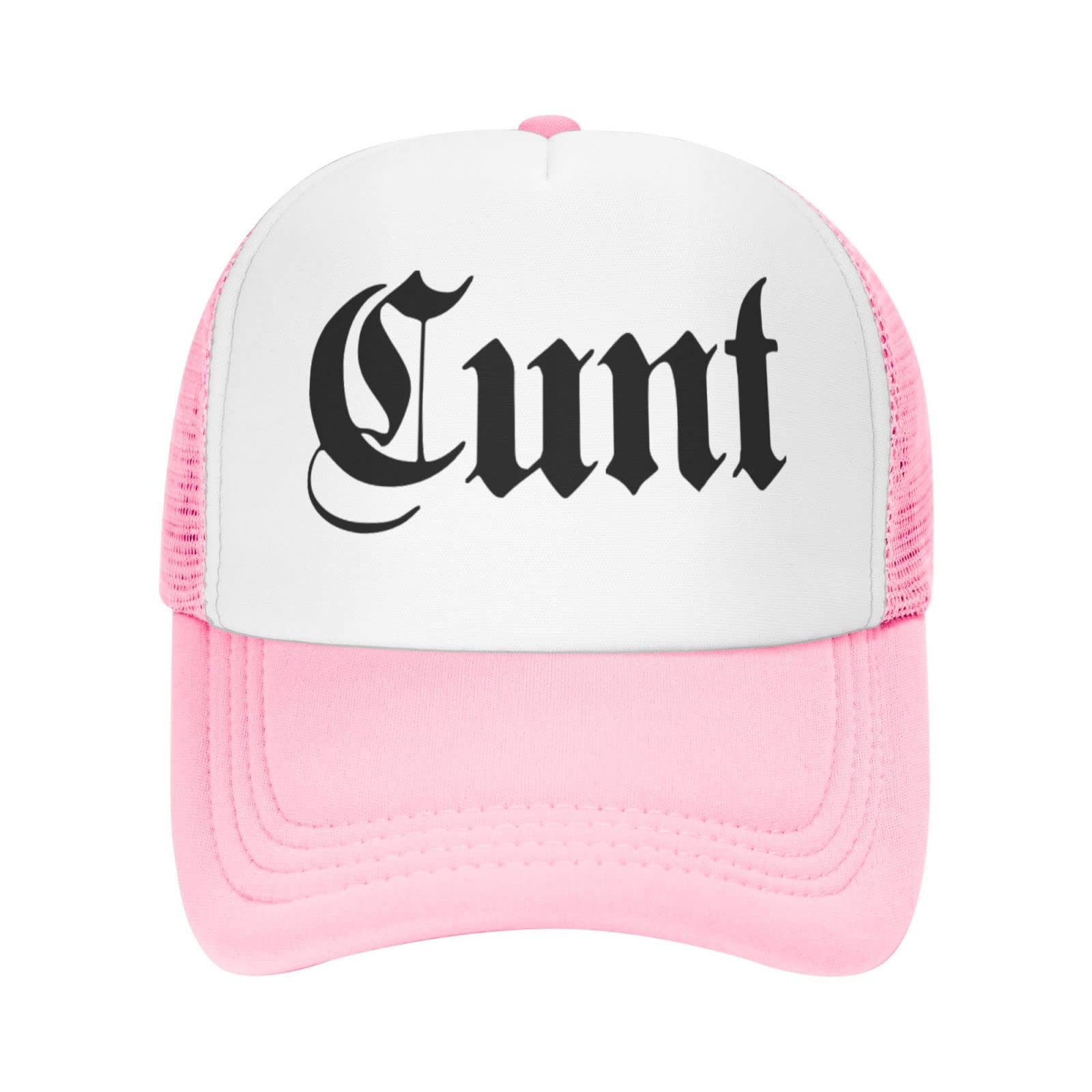 Piuuixe Cunt Funny Adjustable Mesh Trucker Hat Pink, side view for outdoor style.
