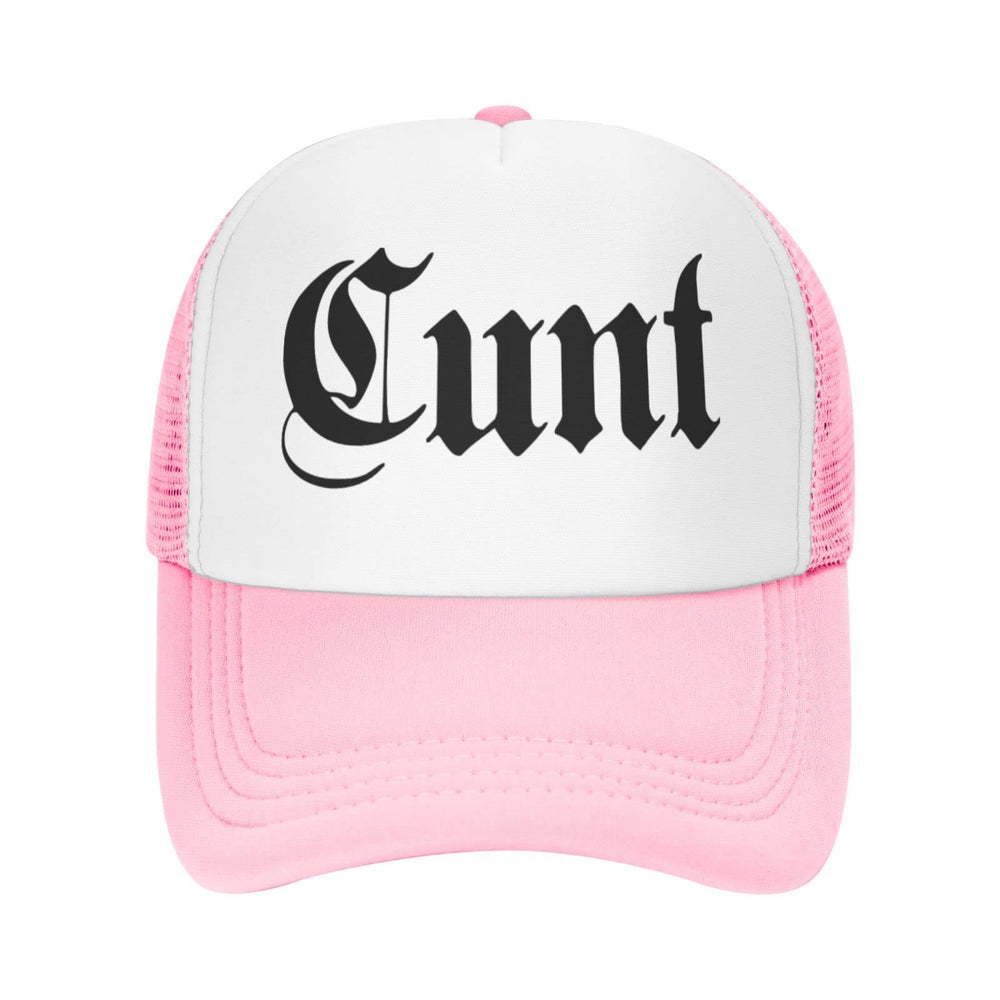 Piuuixe Cunt Funny Adjustable Mesh Trucker Hat Pink, side view for outdoor style.