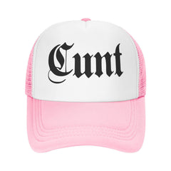 Piuuixe Cunt Funny Adjustable Mesh Trucker Hat Pink, side view for outdoor style.