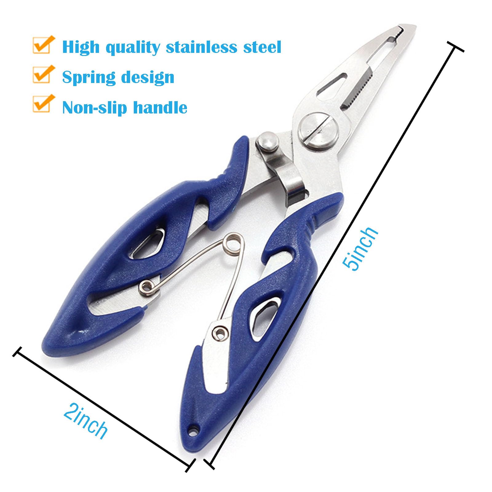 Spring-loaded handle on corrosion-resistant stainless steel pliers