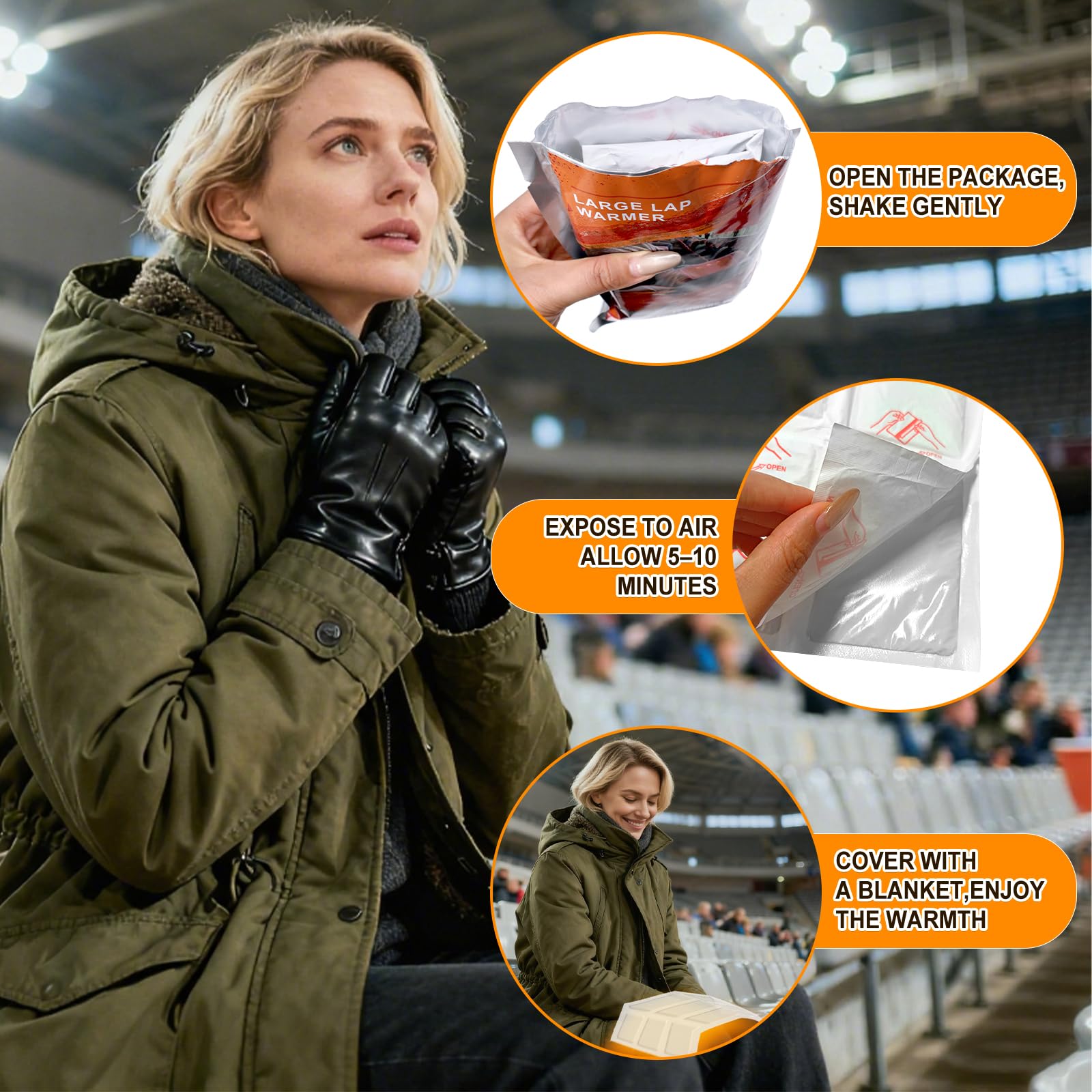 PJT lap warmers disposable single-use format emphasizes convenient post-event cleanup.