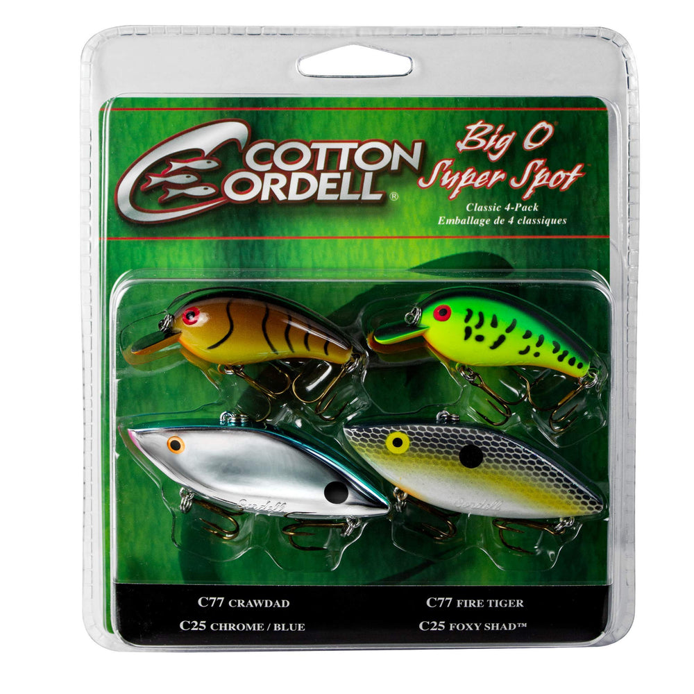 Cotton Cordell Big O and Super Spot Classic 4-Pack Crankbait Lures - includes 2 Big O and 2 Cotton Cordell Spots (PK4CC3)