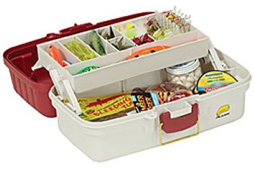 Plano 1-Tray Tackle Box with brass-bailed latch and collapsible handle for secure carry.