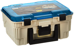 Plano 1349-00 tackle box front view with sturdy latch and sandstone blue finish