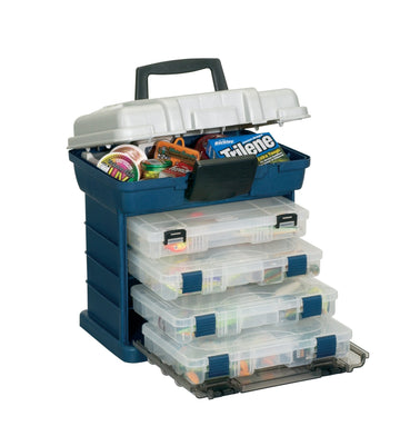 Under-lid storage space and sturdy handle on Plano 3650 tackle box