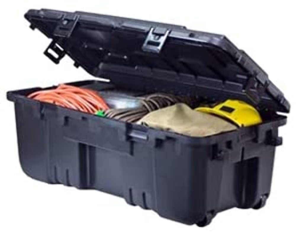 Plano 1819 XXL hinged storage box in black for garage organization and large items.