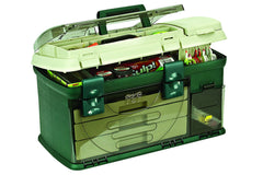 Plano 3-Drawer Tackle Box front view with organized storage in green metallic beige