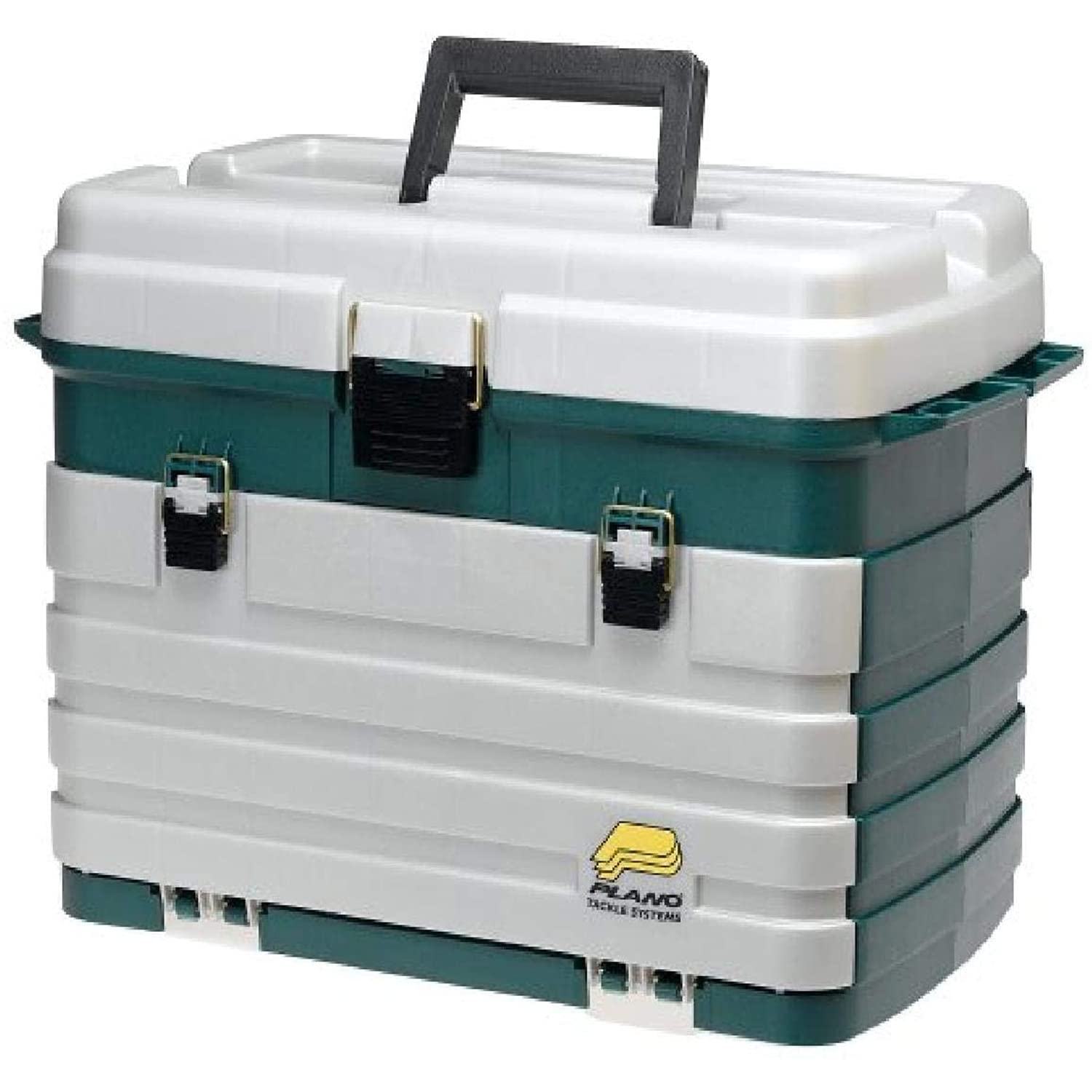 Plano 4-drawer tackle box side storage highlighting easy access to pliers and tools.