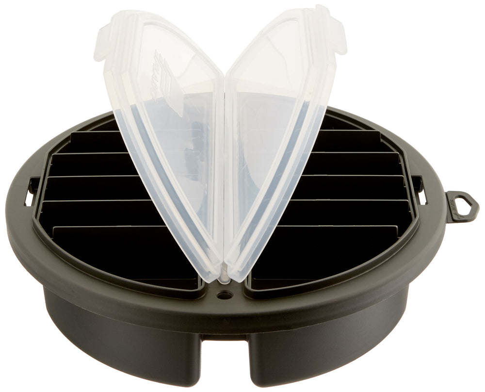 Plano bucket topper shows removable bottom and interior access for bulk storage.