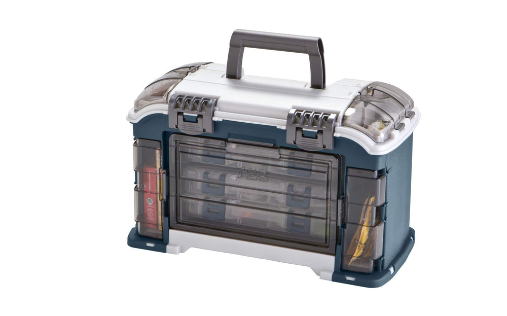 Three Stowaway boxes assembled inside Plano 728 tackle system