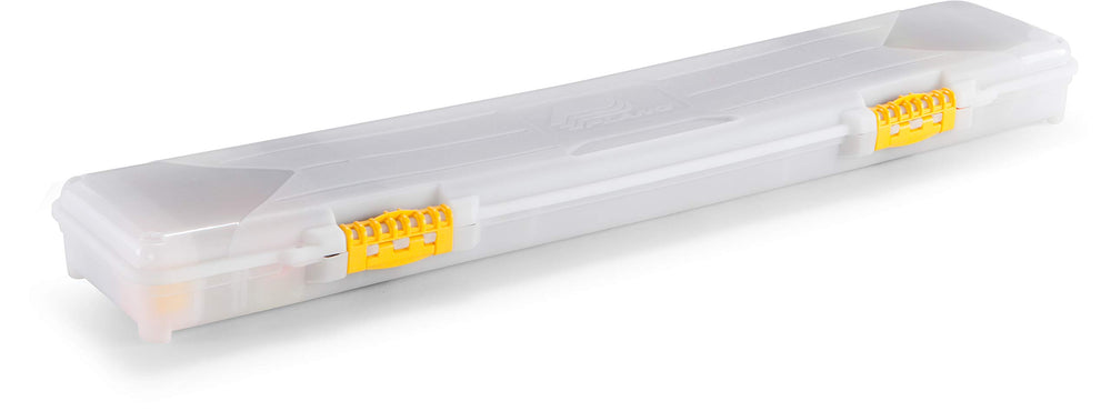 Interior view of Plano Bow Max Compact Arrow Case showing accessory boxes and dividers