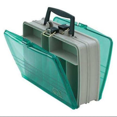 Plano double sided satchel side view showing slim design and sturdy carry handle