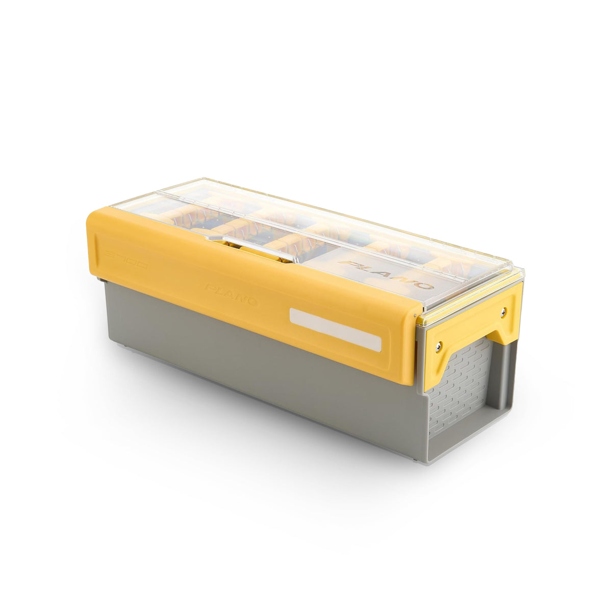 Plano EDGE Frog Bait Box lid view shows quick content visibility for fishing gear.