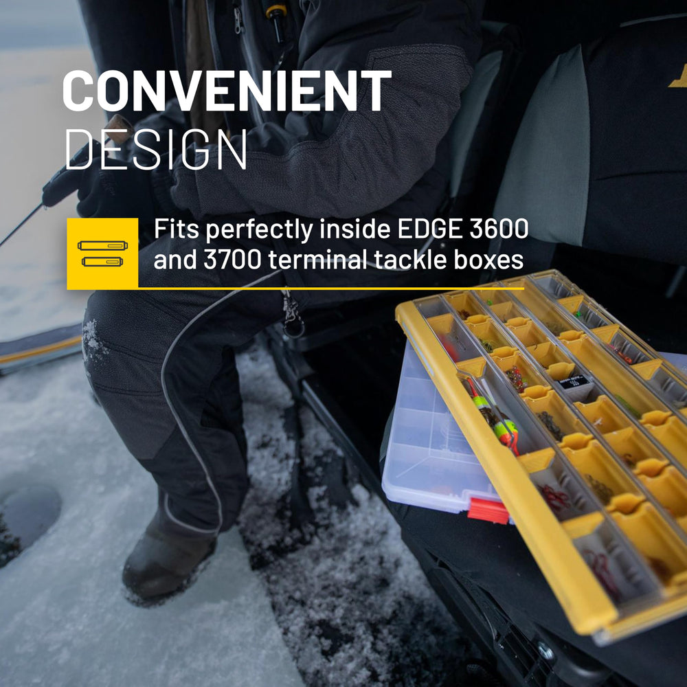 Plano Edge hook retainer trays insertable storage keeps hooks secure and accessible.