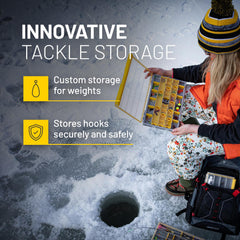 Plano Edge yellow terminal case with pinch latch for one-handed access.