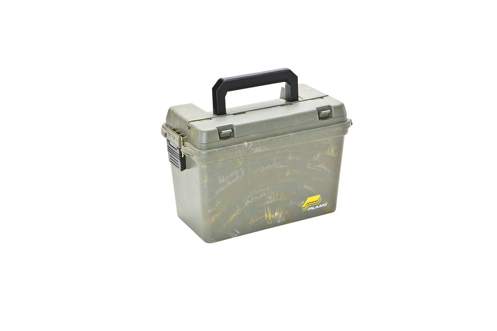 Plano Field Ammo Box camo front view with moisture protection for on-the-go ammo transport.