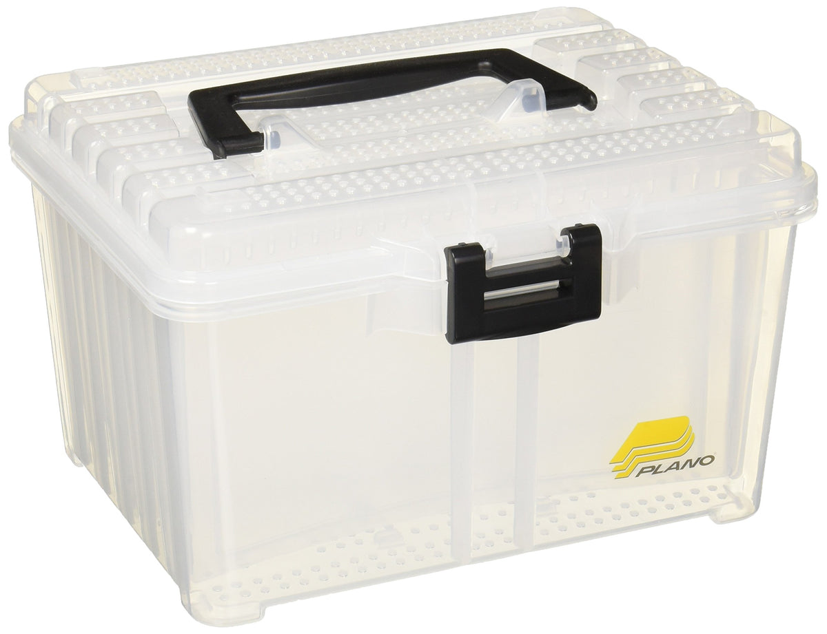 Plano Frabill Hydro-Flo Hanging Bait Stowaway with open lid for quick access to spinners.