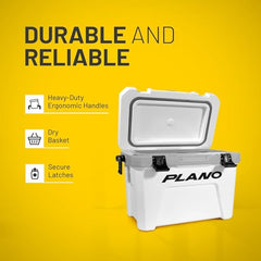 Plano Frost 32-quart cooler interior with removable dry basket.