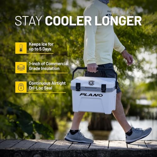 Plano Frost 32-quart cooler lid-open view with built-in bottle opener.