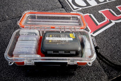 Plano Guide Series 3500 field box orange open interior reveals slip-resistant padding.