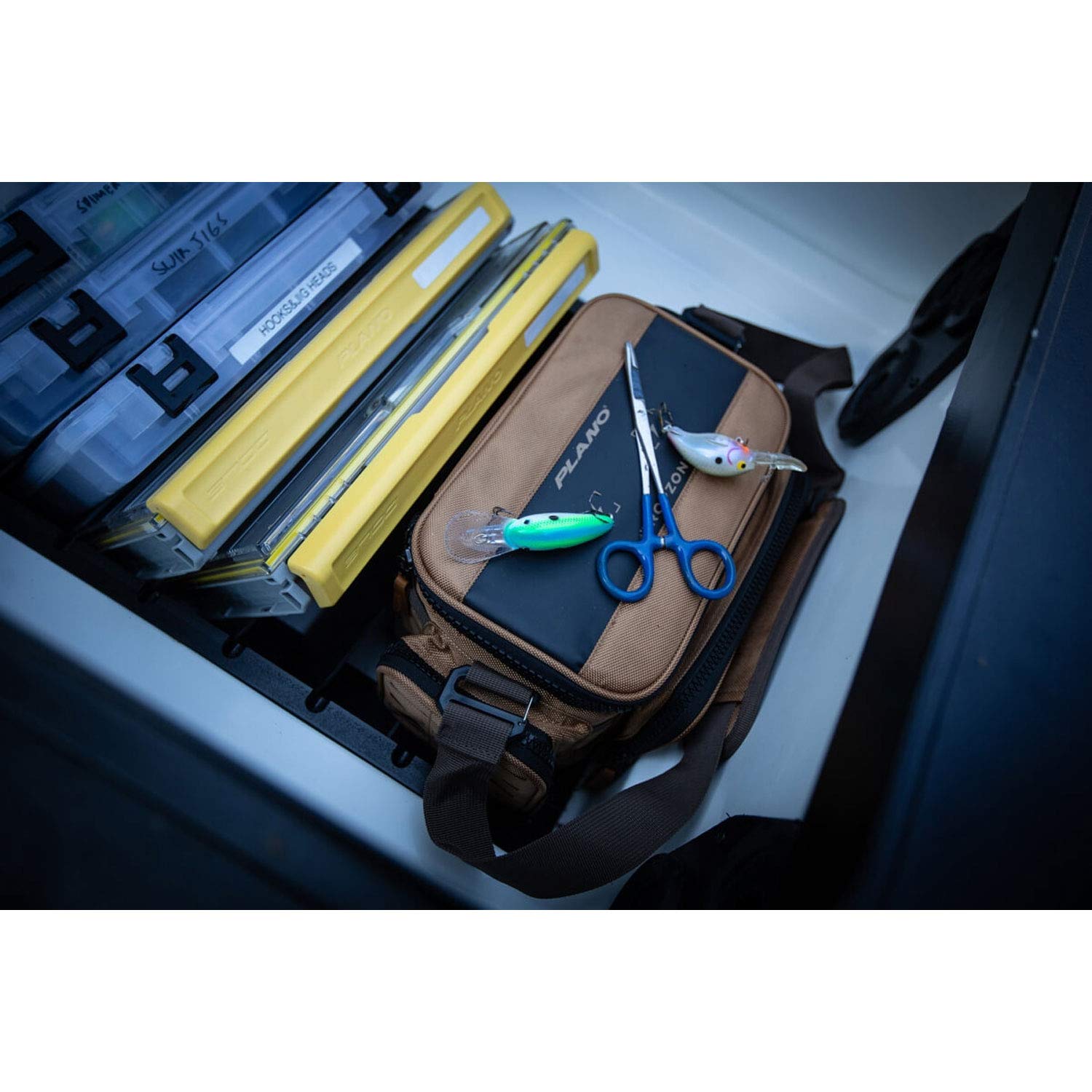 Plano Guide Series 3700 tackle bag DropZone magnetic top for quick access to tools and lures.