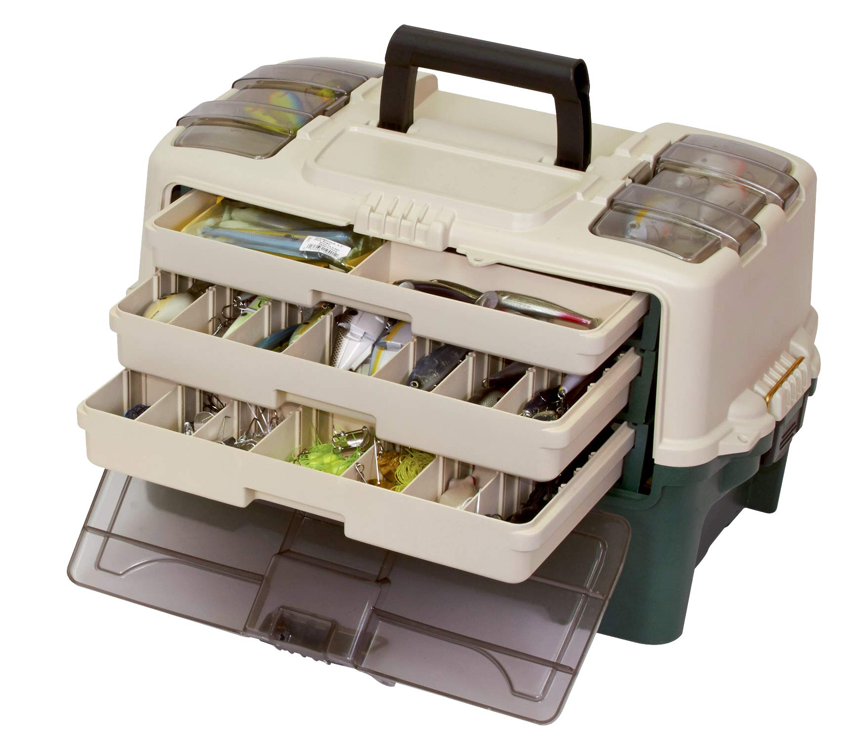 Plano Hybrid Hip Tackle System with open drawers enables fast on-water tackle access.