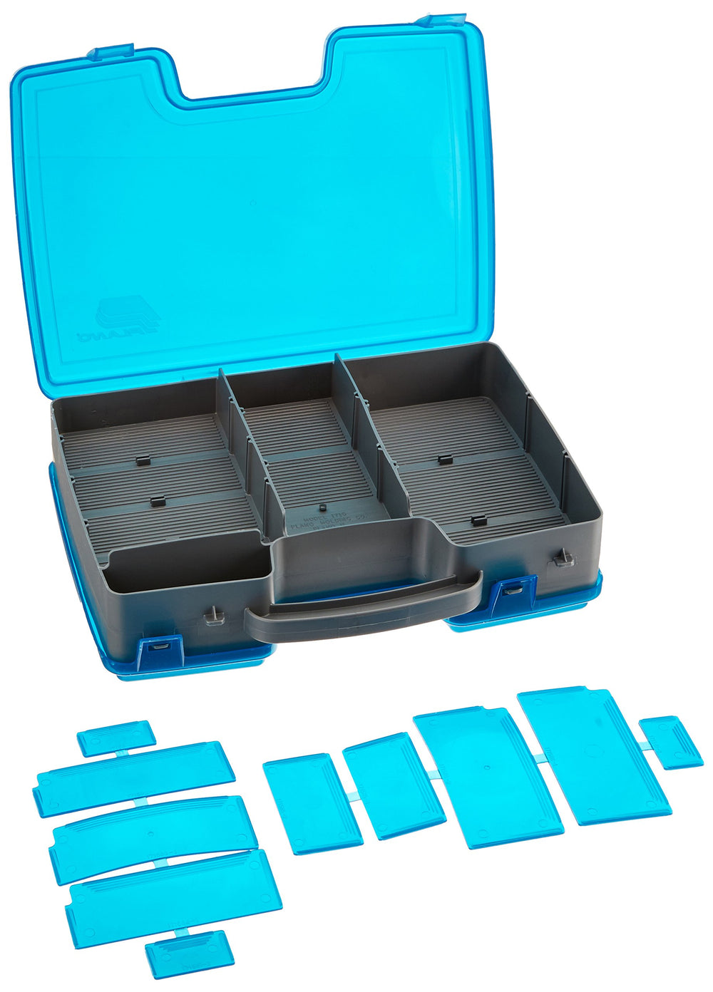 Plano Large 2 Sided Tackle Box open side with removable dividers for 16-26 compartments.
