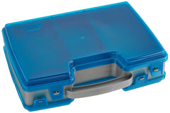 Plano Large 2 Sided Tackle Box top view shows organized storage in metallic gray and blue.
