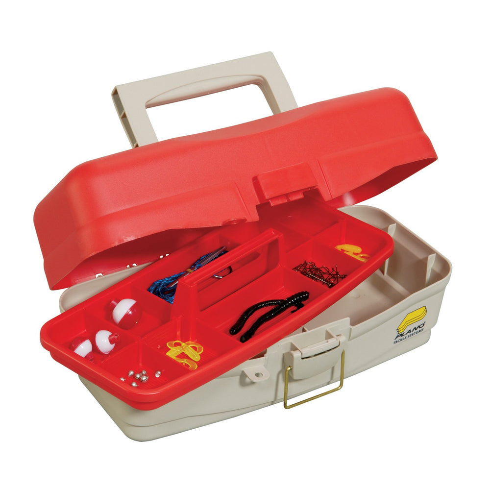Plano One Tray Take Me Fishing box open showing starter tackle kit for quick setup