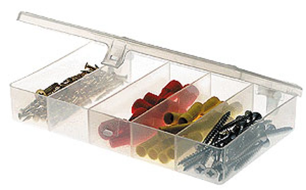 Plano Pocket Stowaway 5-compartment organizer keeps small parts organized on the go.