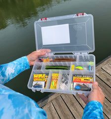 Plano ProLatch StowAway 6-21 with lid open for adjustable compartments.