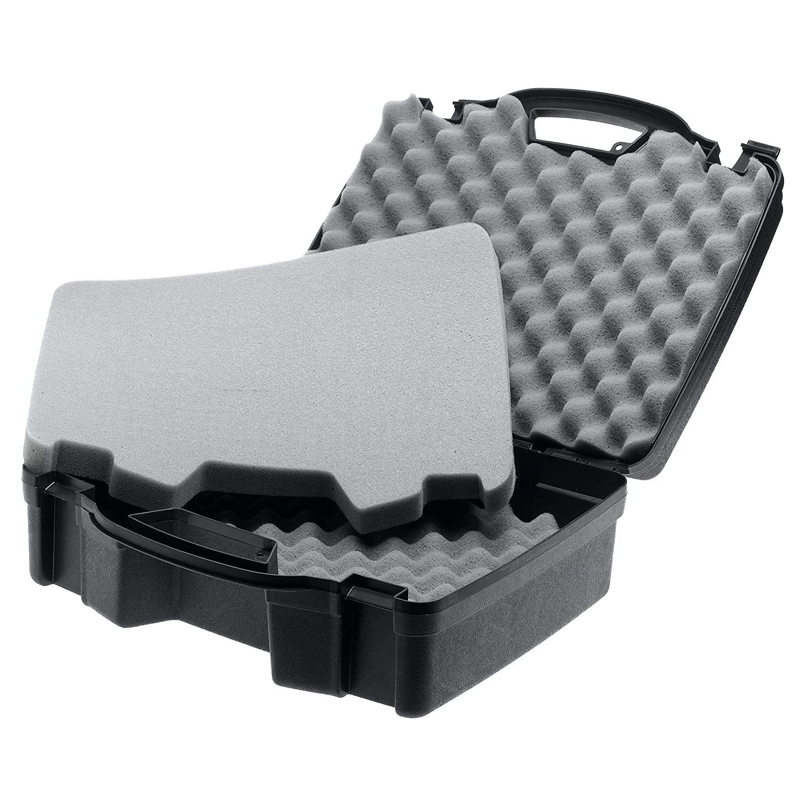 Closed black Protector Series case with padlock tabs for secure transport