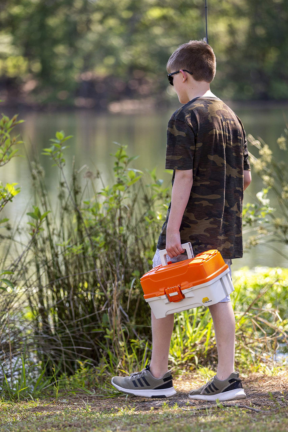 Plano Ready-Set-Fish 2-Tray Box with brass latch ensuring secure closure.