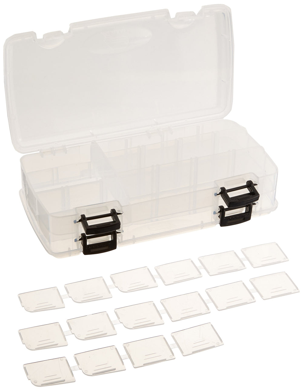Plano Stowaway 3500-22 open compartments close-up for rapid organization.