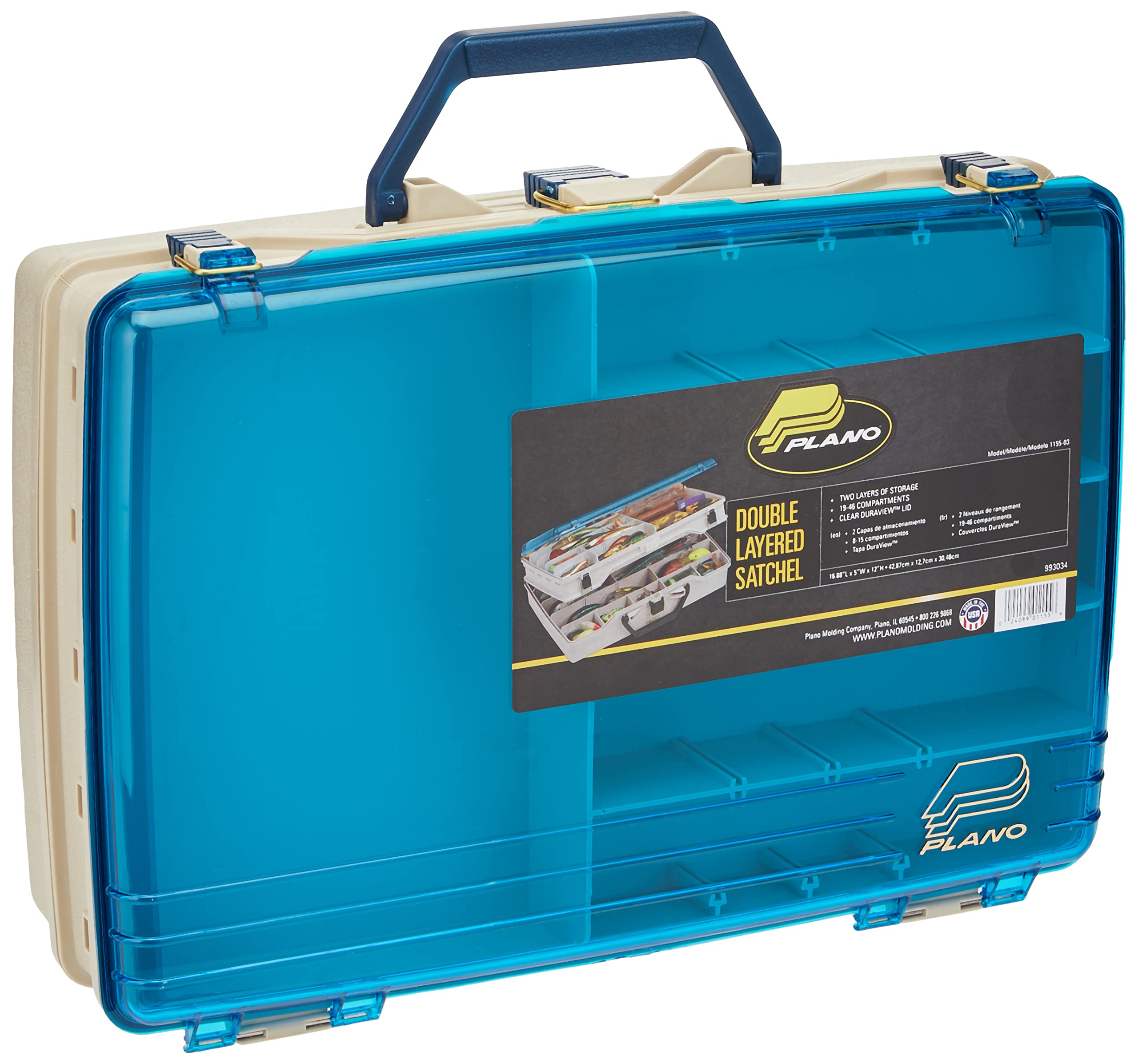 Plano Two Level Satchel tackle box open lids for quick access to gear