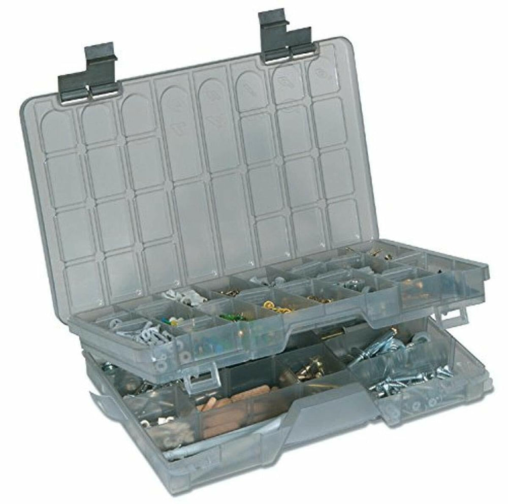 Plano two-tier stowaway 3700 smoke top view for compact tackle organization.