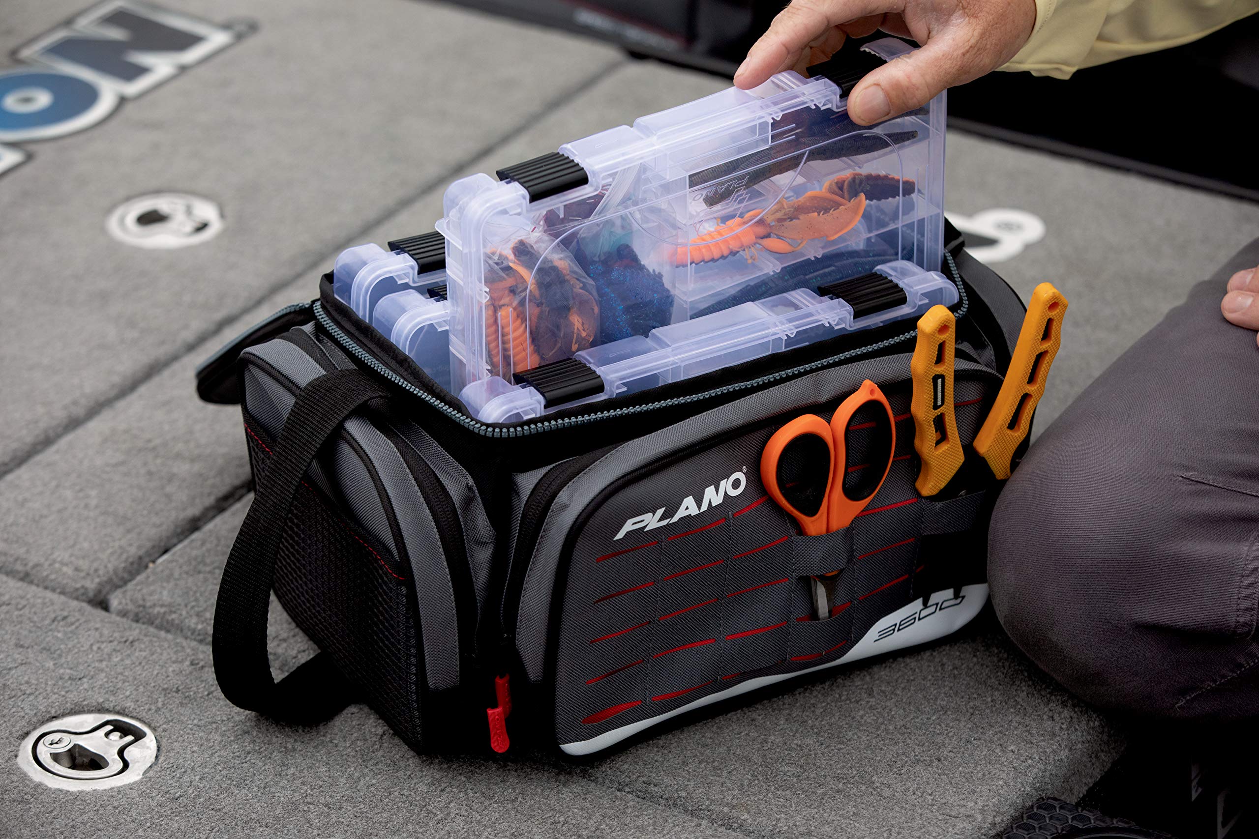 Plano under-seat storage keeps the tackle case neatly tucked away on boats