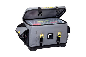 Plano Z-Series 3700 Tackle Bag open with 2 StowAway boxes for organized storage