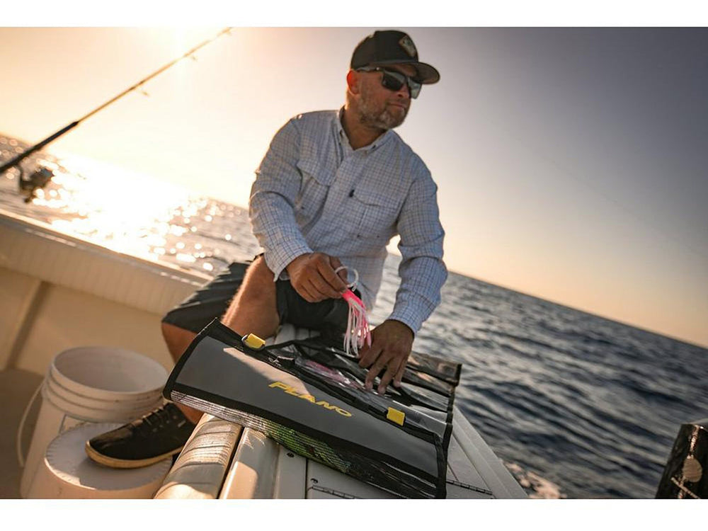 Top-mounted D-rings for hanging or wall mounting on Plano Z-Series Lure Wrap