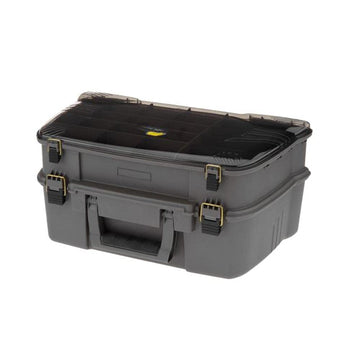 Bottom storage area with spinnerbait racks in Plano 1444 Magnum Guide Series Tackle Box