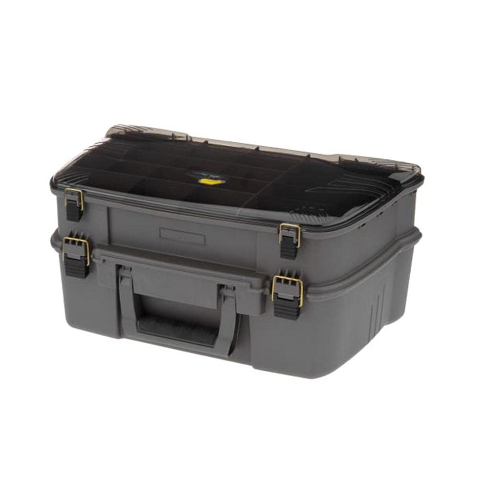 Bottom storage area with spinnerbait racks in Plano 1444 Magnum Guide Series Tackle Box